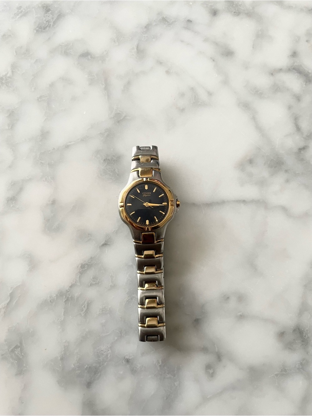 Vintage Citizen Two-Tone Gold and Silver Women’s Watch with Navy Face